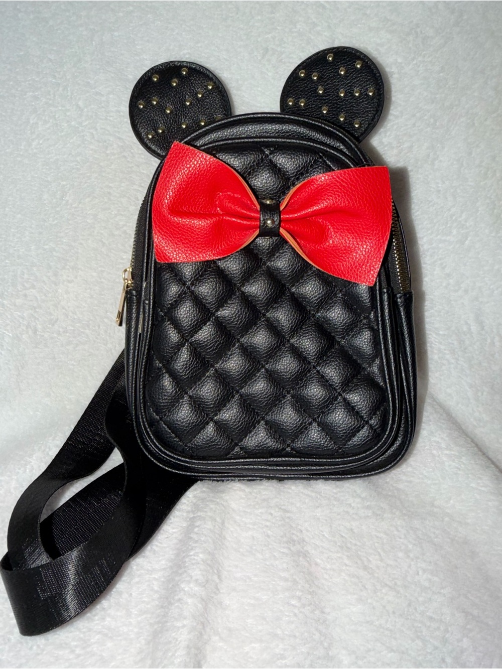 Olivia Miller Black Quilted Mini Backpack with Gold Studs